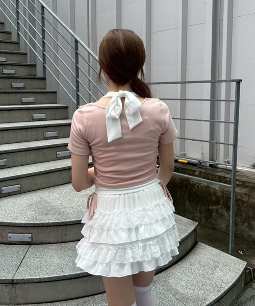 continuer de NICE CLAUP（コンティニューデナイスクラップ）の「リボンホルター付テレコロゴトップス（Tシャツ/カットソー・レディース・ホワイト系その他/ブラック/ピンク/ブラック系その他/オフホワイト・FREE）」の21枚目の写真