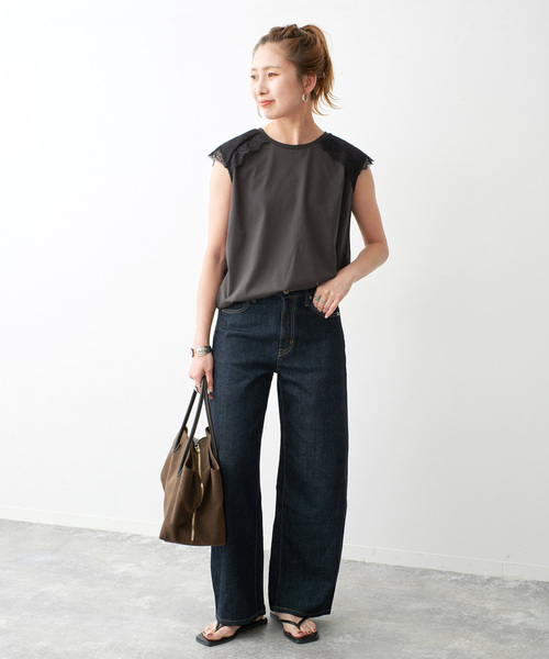 Spick & Span(スピックアンドスパン)の「レースコンビフレンチスリーブTシャツ(Tシャツ/カットソー・レディース・ホワイト/チャコールグレー・FREE)」の16枚目の写真
