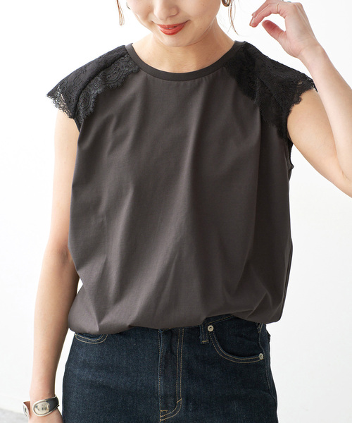 Spick & Span(スピックアンドスパン)の「レースコンビフレンチスリーブTシャツ(Tシャツ/カットソー・レディース・ホワイト/チャコールグレー・FREE)」の19枚目の写真