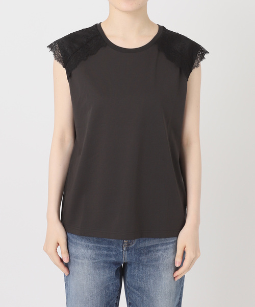 Spick & Span(スピックアンドスパン)の「レースコンビフレンチスリーブTシャツ(Tシャツ/カットソー・レディース・ホワイト/チャコールグレー・FREE)」の6枚目の写真