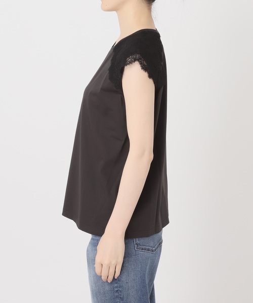Spick & Span(スピックアンドスパン)の「レースコンビフレンチスリーブTシャツ(Tシャツ/カットソー・レディース・ホワイト/チャコールグレー・FREE)」の7枚目の写真
