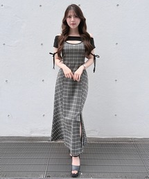 レイヤードバックリボンロングワンピース