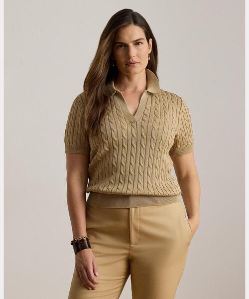 LAUREN RALPH LAUREN（ローレン ラルフ ローレン）の「ケーブル コットンブレンド ショートスリーブ セーター（ニット/セーター・レディース・ブラウン系6・S/M/L/XS/XXS）」の7枚目の写真