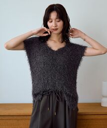 Vネックシャギーニットベスト