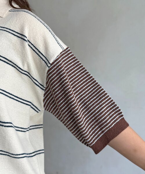 CPCM(シーピーシーエム)の「サガラ刺繍モールニットポロ(ニット/セーター・レディース・アイボリー/ブラウン/ネイビー・FREE)」の6枚目の写真