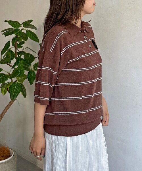 CPCM(シーピーシーエム)の「サガラ刺繍モールニットポロ(ニット/セーター・レディース・アイボリー/ブラウン/ネイビー・FREE)」の12枚目の写真
