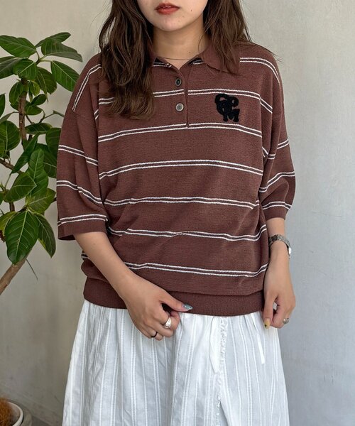 CPCM(シーピーシーエム)の「サガラ刺繍モールニットポロ(ニット/セーター・レディース・アイボリー/ブラウン/ネイビー・FREE)」の13枚目の写真