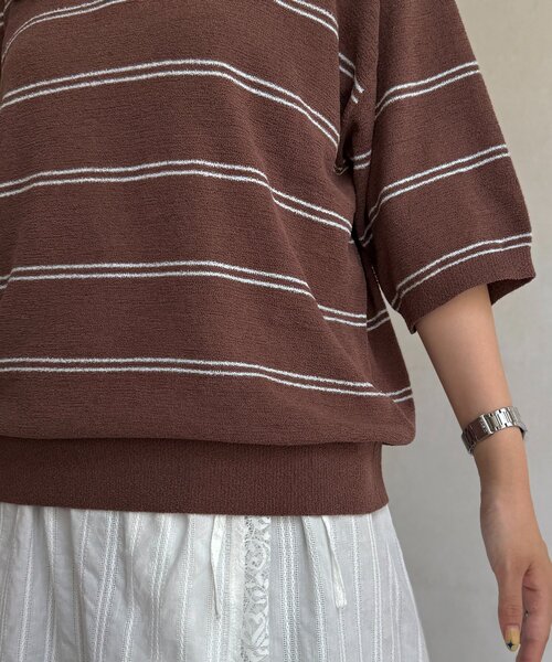 CPCM(シーピーシーエム)の「サガラ刺繍モールニットポロ(ニット/セーター・レディース・アイボリー/ブラウン/ネイビー・FREE)」の17枚目の写真