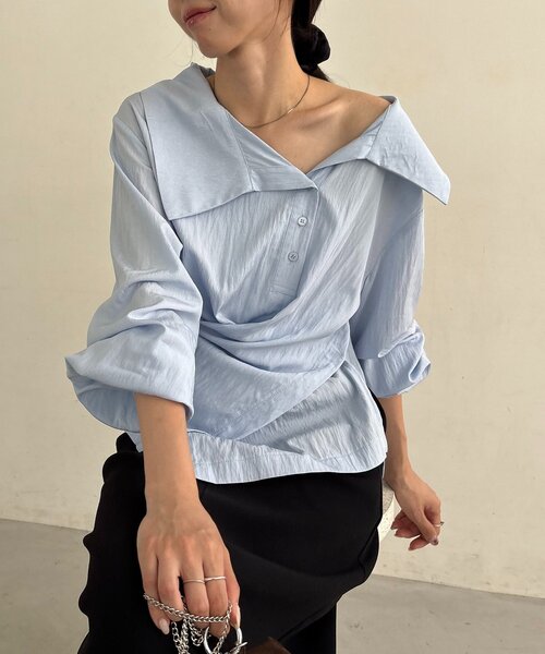 CAPRICIEUX LE'MAGE(カプリシューレマージュ)の「【2WAY/新色ブルー、WEB限定ピンク】カシュクールシャツ(シャツ/ブラウス・レディース・ホワイト/チャコールグレー/ピンク/ブルー・FREE)」の9枚目の写真