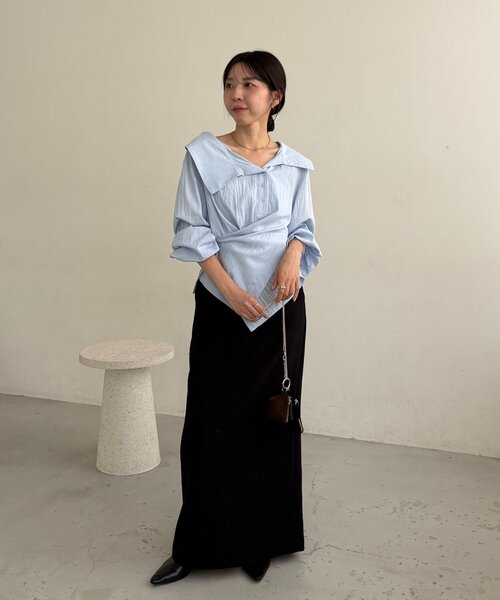 CAPRICIEUX LE'MAGE(カプリシューレマージュ)の「【2WAY/新色ブルー、WEB限定ピンク】カシュクールシャツ(シャツ/ブラウス・レディース・ホワイト/チャコールグレー/ピンク/ブルー・FREE)」の10枚目の写真