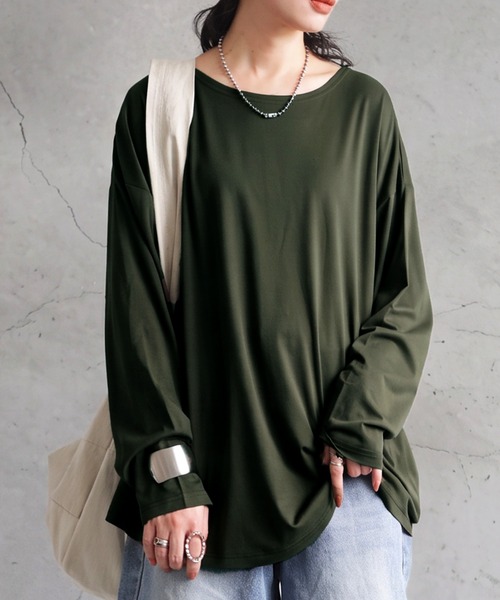 antiqua(アンティカ)の「接触冷感 とろみ素材 ロンT(Tシャツ/カットソー・レディース・ダークグレー/カーキ/ブラック/グレイッシュベージュ/ホワイト系その他・XL/M/L)」の5枚目の写真