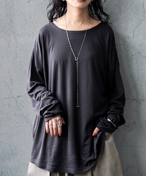 antiqua(アンティカ)の「接触冷感 とろみ素材 ロンT(Tシャツ/カットソー・レディース・ダークグレー/カーキ/ブラック/グレイッシュベージュ/ホワイト系その他・XL/M/L)」の3枚目の写真