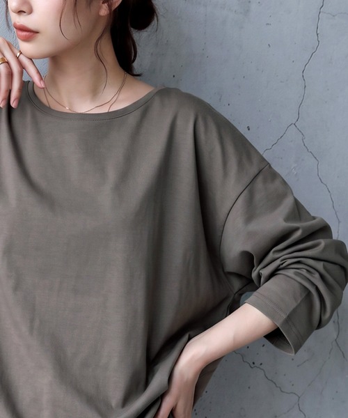 antiqua(アンティカ)の「接触冷感 とろみ素材 ロンT(Tシャツ/カットソー・レディース・ダークグレー/カーキ/ブラック/グレイッシュベージュ/ホワイト系その他・XL/M/L)」の14枚目の写真