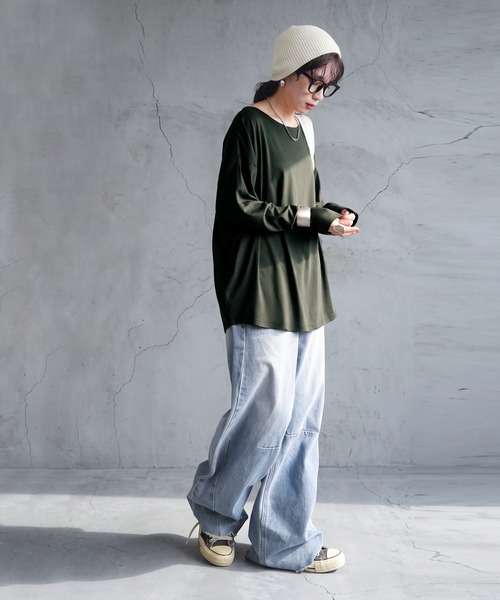 antiqua(アンティカ)の「接触冷感 とろみ素材 ロンT(Tシャツ/カットソー・レディース・ダークグレー/カーキ/ブラック/グレイッシュベージュ/ホワイト系その他・XL/M/L)」の9枚目の写真