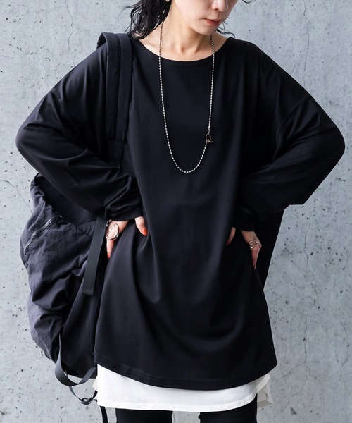 antiqua(アンティカ)の「接触冷感 とろみ素材 ロンT(Tシャツ/カットソー・レディース・ダークグレー/カーキ/ブラック/グレイッシュベージュ/ホワイト系その他・XL/M/L)」の22枚目の写真
