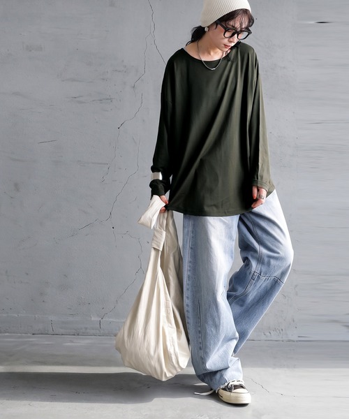 antiqua(アンティカ)の「接触冷感 とろみ素材 ロンT(Tシャツ/カットソー・レディース・ダークグレー/カーキ/ブラック/グレイッシュベージュ/ホワイト系その他・XL/M/L)」の8枚目の写真