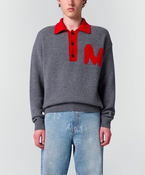 MSGM(エムエスジーエム)の「TheMwave ジャカードポロニット(ニット/セーター・メンズ・グレー・S/M)」の2枚目の写真