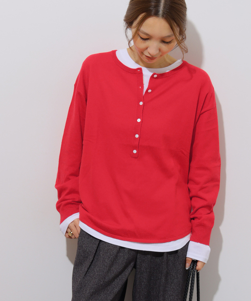 JOURNAL STANDARD relume（ジャーナルスタンダード　レリューム）の「《追加 / 新色》［2枚セット］3WAYレイヤードヘンリープルオーバー（ニット/セーター・レディース・チャコールグレー/レッド/ブラウン/グレー・FREE）」の4枚目の写真