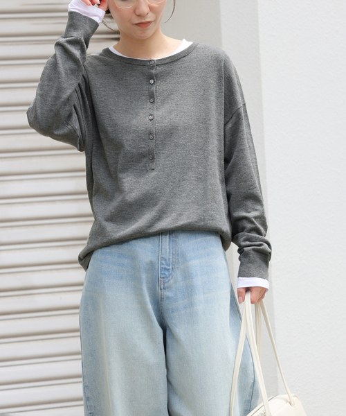 JOURNAL STANDARD relume（ジャーナルスタンダード　レリューム）の「《追加 / 新色》［2枚セット］3WAYレイヤードヘンリープルオーバー（ニット/セーター・レディース・チャコールグレー/レッド/ブラウン/グレー・FREE）」の18枚目の写真