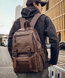 【A4収納・撥水PU】ヴィンテージレザーライクリュックサック/バックパック