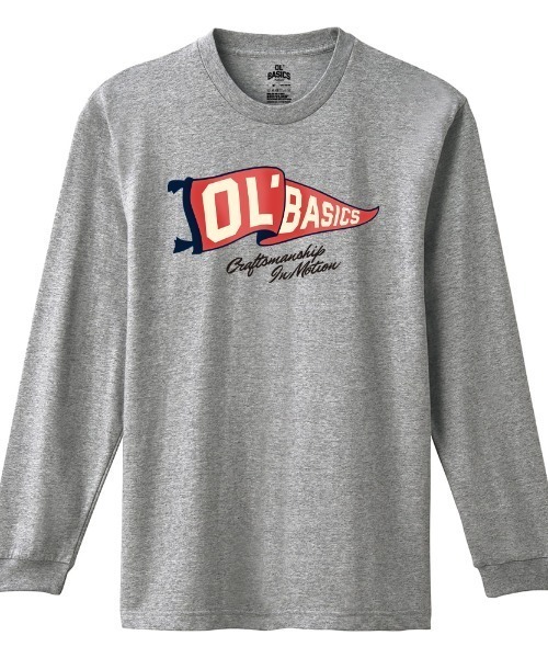 Ol' Basics(オールベーシックス)の「Ol' Basics(オール・ベーシックス) 長袖Tシャツ フラッグ ロゴ イラスト プリント 袖リブ ロンT ロングTシャツ トップス カットソー レディース(Tシャツ/カットソー・レディース・ホワイト/ブラック/ヘザーグレー・XS/S)」の1枚目の写真