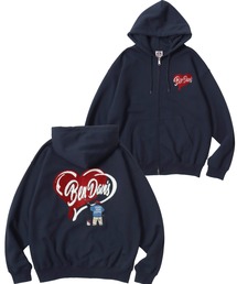 BEN DAVIS/ベンデイビス HEARTY GORILLA ZIP HOODIE/オーバーサイズ 裏起毛 ストリート ハート バックプリント ロゴ ワンポイント刺繍 スウェット ダブルジップアップパーカー フーディー/レディース メンズ