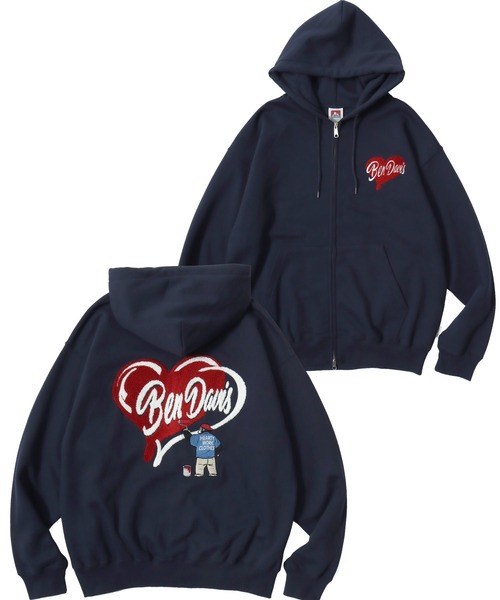 BEN DAVIS(ベンデイビス)の「BEN DAVIS/ベンデイビス HEARTY GORILLA ZIP HOODIE/オーバーサイズ 裏起毛 ストリート ハート バックプリント ロゴ ワンポイント刺繍 スウェット ダブルジップアップパーカー フーディー/レディース メンズ(パーカー・メンズ・ネイビー/グレー/ブラック・XL/L/M)」の3枚目の写真