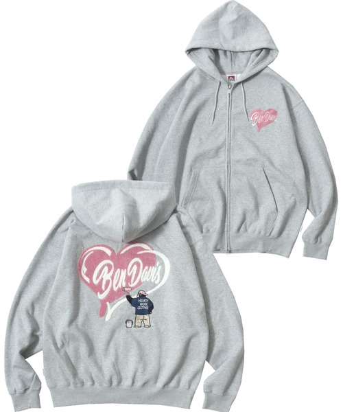 BEN DAVIS(ベンデイビス)の「BEN DAVIS/ベンデイビス HEARTY GORILLA ZIP HOODIE/オーバーサイズ 裏起毛 ストリート ハート バックプリント ロゴ ワンポイント刺繍 スウェット ダブルジップアップパーカー フーディー/レディース メンズ(パーカー・メンズ・ネイビー/グレー/ブラック・XL/L/M)」の2枚目の写真