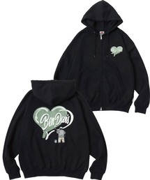 BEN DAVIS/ベンデイビス HEARTY GORILLA ZIP HOODIE/オーバーサイズ 裏起毛 ストリート ハート バックプリント ロゴ ワンポイント刺繍 スウェット ダブルジップアップパーカー フーディー/レディース メンズ