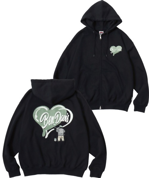 BEN DAVIS(ベンデイビス)の「BEN DAVIS/ベンデイビス HEARTY GORILLA ZIP HOODIE/オーバーサイズ 裏起毛 ストリート ハート バックプリント ロゴ ワンポイント刺繍 スウェット ダブルジップアップパーカー フーディー/レディース メンズ(パーカー・メンズ・ネイビー/グレー/ブラック・XL/L/M)」の1枚目の写真