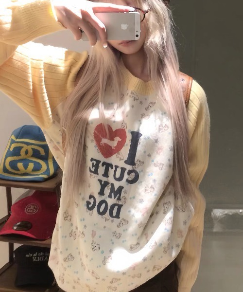 ViViDAY(ビビデー)の「配色ラグランスリーブ ドッグプリントニットプルオーバー(ニット/セーター・レディース・イエロー/ミント/ピンク/パープル・M)」の19枚目の写真