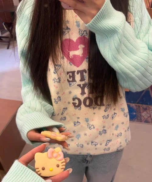 ViViDAY(ビビデー)の「配色ラグランスリーブ ドッグプリントニットプルオーバー(ニット/セーター・レディース・イエロー/ミント/ピンク/パープル・M)」の12枚目の写真