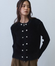 shaggy double button rib knit top / シャギーリブダブルボタンニットトップス
