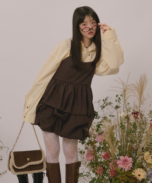 loin nuit（ロワンニュイ）の「many tuck mini onepiece / メニータックミニワンピース（ワンピース・レディース・アイボリー/チャコールグレー/ブラウン・FREE）」の3枚目の写真