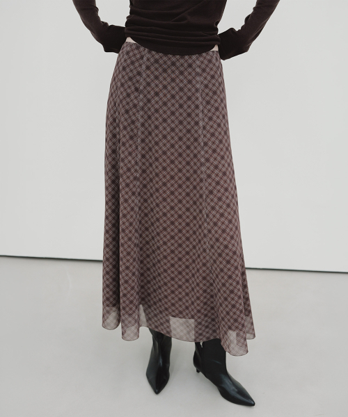 MOHAN（モハン）の「TIF DIAGONAL CHECK FLARE SKIRT_2COLORS（スカート・レディース・ダークブラウン/ベージュ・SMALL/MEDIUM/LARGE）」の3枚目の写真