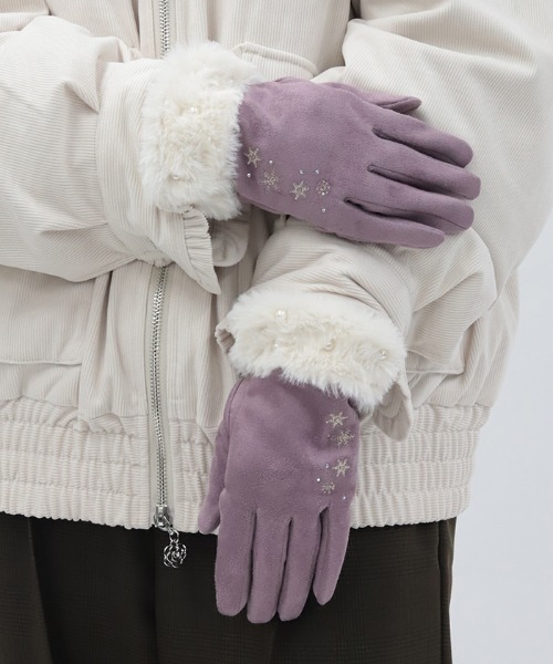 雪刺繍スエードファー手袋（手袋）｜axes femme（アクシーズファム）の