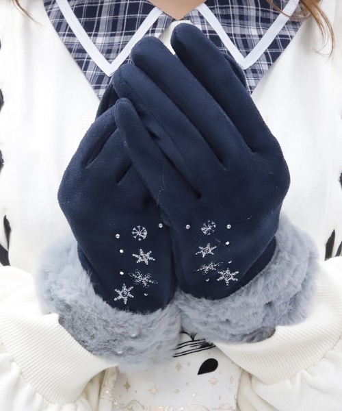 雪刺繍スエードファー手袋（手袋）｜axes femme（アクシーズファム）の