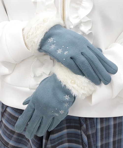 雪刺繍スエードファー手袋（手袋）｜axes femme（アクシーズファム）の