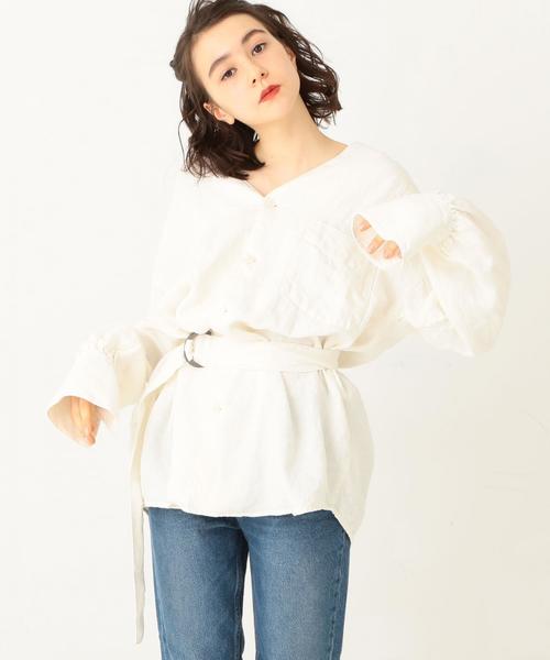 Another Edition(アナザーエディション)の「リネンスタンドカラーシャツ(シャツ/ブラウス・レディース・ホワイト/ベージュ・フリー)」の7枚目の写真