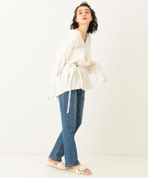 Another Edition(アナザーエディション)の「リネンスタンドカラーシャツ(シャツ/ブラウス・レディース・ホワイト/ベージュ・フリー)」の3枚目の写真