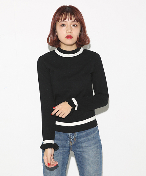 SLY（スライ）の「BI COLOR PUFF HG TOPS（ニット/セーター・レディース・ブラック/オフホワイト/トップグレー・2/1）」の2枚目の写真