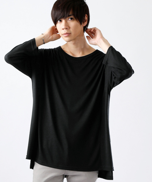 MONO-MART（モノマート）の「オーバーサイズドロップショルダー サイドスリット ヘムラインカットソー/TRストレッチ（Tシャツ/カットソー・メンズ・ライトグレー/ダークネイビー/オフホワイト/ブラック/チャコール/ベージュ/ボルドー/インディゴブルー・FREE）」の3枚目の写真