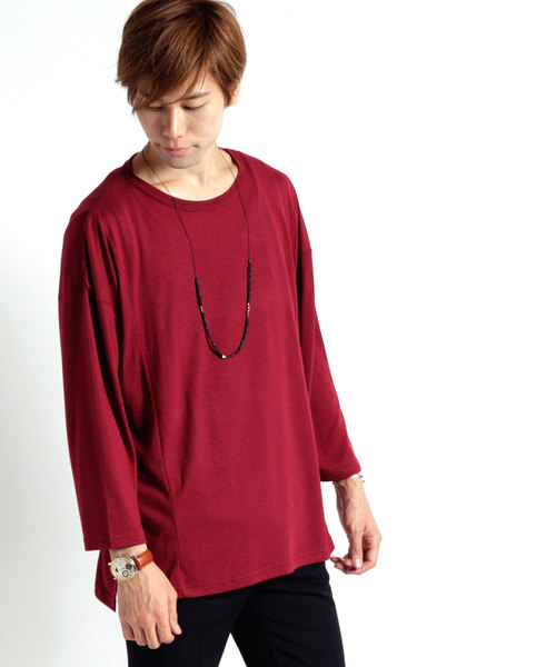 MONO-MART（モノマート）の「オーバーサイズドロップショルダー サイドスリット ヘムラインカットソー/TRストレッチ（Tシャツ/カットソー・メンズ・ライトグレー/ダークネイビー/オフホワイト/ブラック/チャコール/ベージュ/ボルドー/インディゴブルー・FREE）」の20枚目の写真