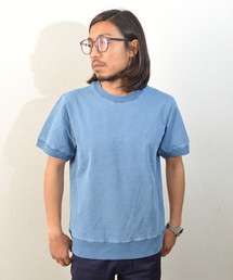 インディゴ 裏毛 半袖 クルーネック スウェット Tシャツ