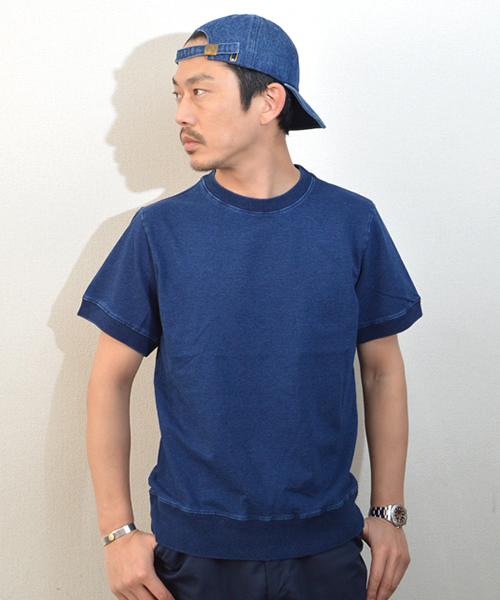ROOPTOKYO（ループトウキョウ）の「インディゴ 裏毛 半袖 クルーネック スウェット Tシャツ（スウェット・メンズ・ライトインディゴブルー/ダークインディゴブルー・M/L/XL）」の2枚目の写真
