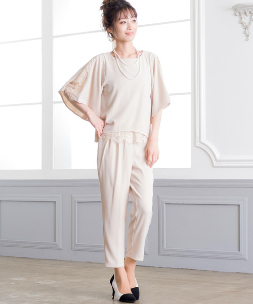 Fashion Letter(ファッションレター)の「フレア袖 結婚式パンツドレス(パンツドレス・レディース・ネイビー/ベージュ/ブラック/ブルー系その他・L/S/M/LL/3L/4L)」の1枚目の写真