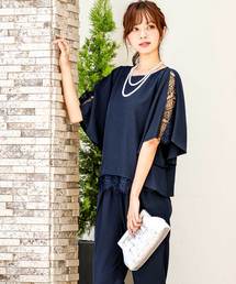 Fashion Letter | ネックレス付き フレア袖 パンツセットアップ ドレス(パンツドレス)