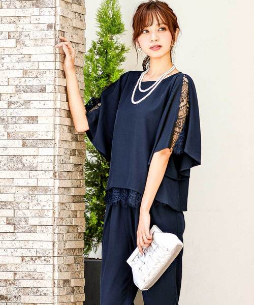 Fashion Letter(ファッションレター)の「フレア袖 結婚式パンツドレス(パンツドレス・レディース・ネイビー/ベージュ/ブラック/ブルー系その他・L/S/M/LL/3L/4L)」の3枚目の写真