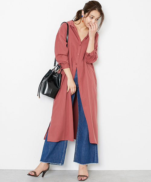 N.（N. Natural Beauty Basic）（エヌエヌナチュラルビューティーベーシック）の「シャツガウンワンピース（シャツワンピース・レディース・ネイビー/カーキ/レッド・MEDIUM）」の3枚目の写真