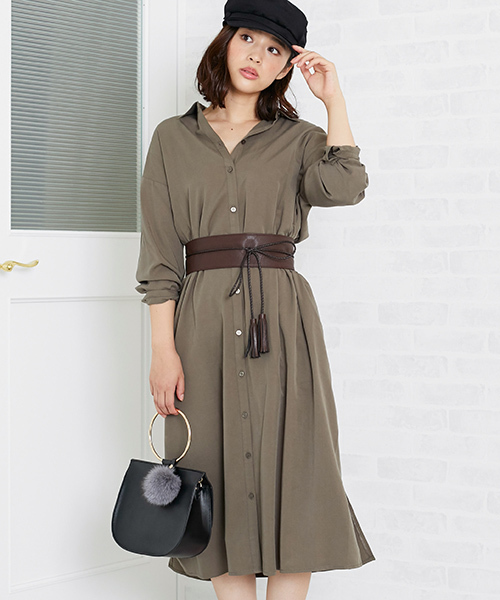 N.（N. Natural Beauty Basic）（エヌエヌナチュラルビューティーベーシック）の「シャツガウンワンピース（シャツワンピース・レディース・ネイビー/カーキ/レッド・MEDIUM）」の2枚目の写真